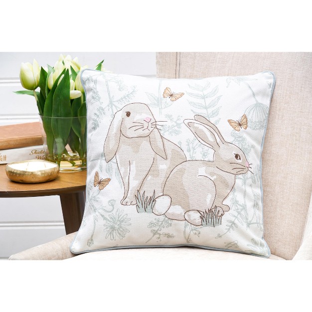 X 18 quot Garden Toile Easter Bunnies Embroidered Decorative Throw Pillow