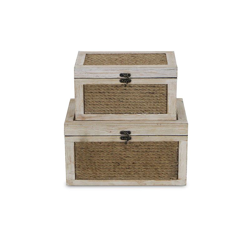 Set of 2 Brown Storage Boxes with Top and Front Rope Panels 11.75