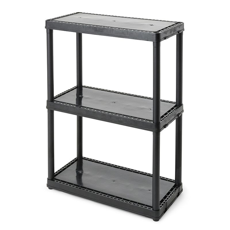 Gracious Living 3 Shelf Fixed Height Solid Light Duty Resin Storage Unit， Black