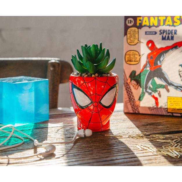 Easysfind Marvel Comics Spider man 3 inch Ceramic Mini Planter With Artificial Succulent