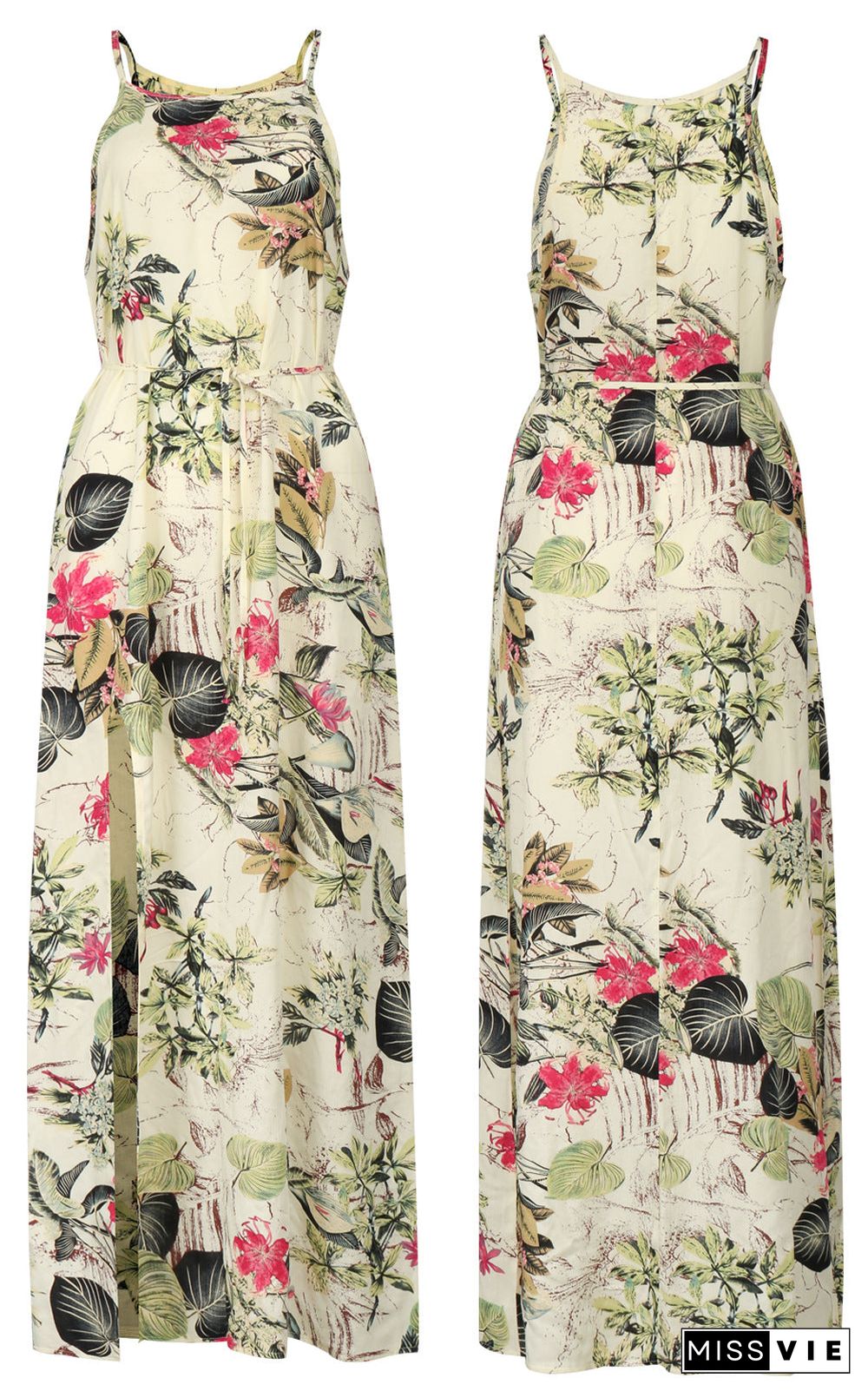 Sleeveless Floral Split Long Dress