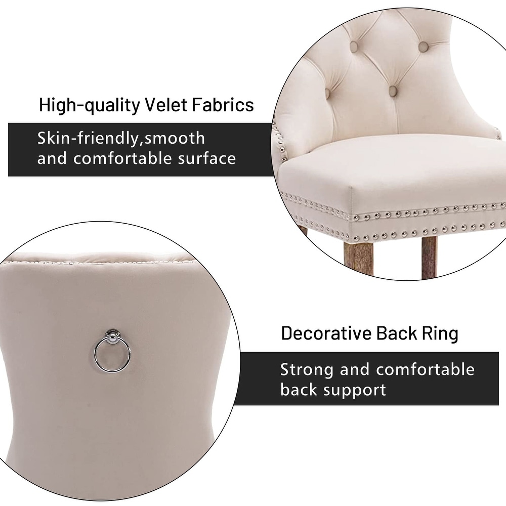 Set of 2 Velvet Dining Chairs Tufted Solid Wood Armless Chairs Accent Chair with Nailhead Trim and Back Ring Pull