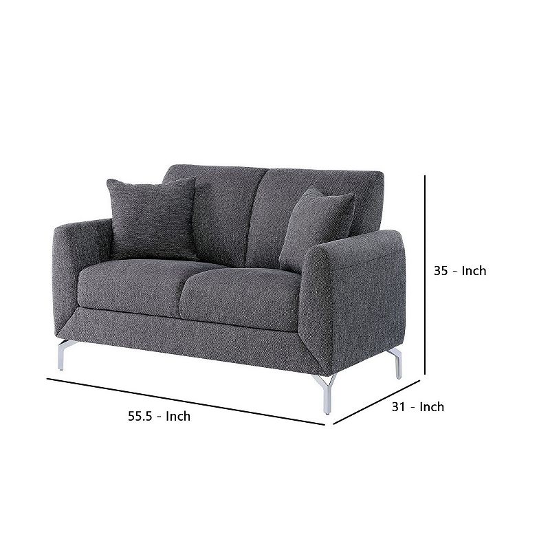 Fabric Loveseat with 2 Matching Pillows and Metal Feet， Gray