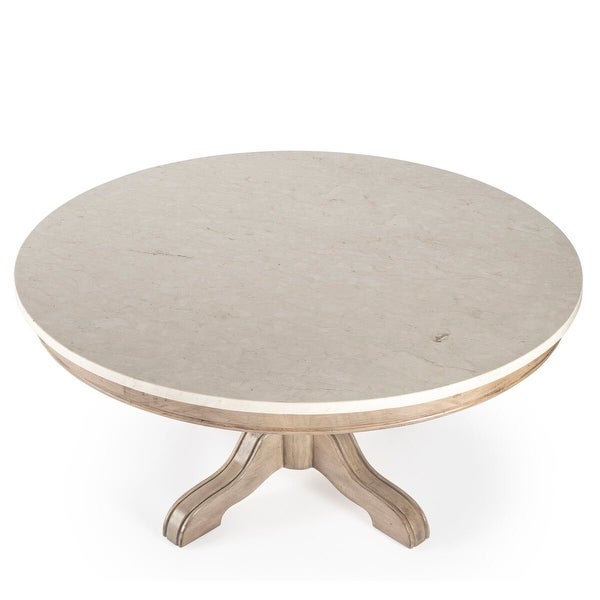 Offex Danielle Round Marble Coffee Table w/ Pedestal Base - LightBrown - 38