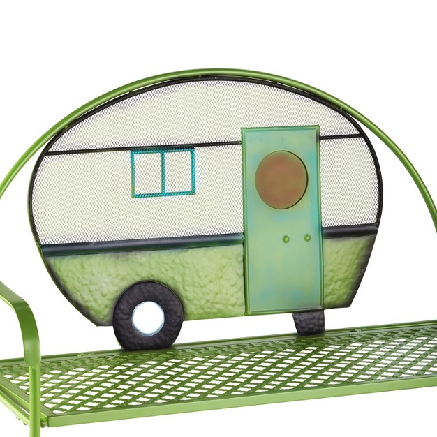 The Lakeside Collection Metal Happy Camper Garden Bench With Rustic Trailer Accent