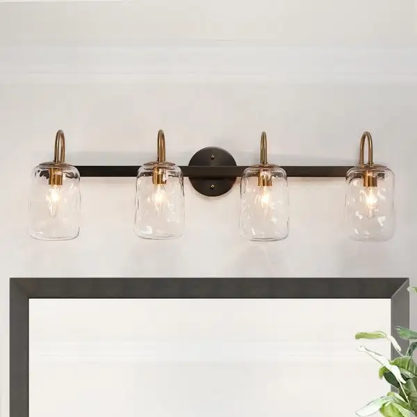 Kole Farmhouse 4-Light Wood Linear Bathroom Vanity Lights Mason Jars Wall Sconces