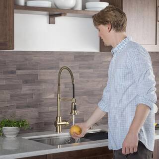 KRAUS Britt Single-Handle Pull Down Kitchen Faucet with Dual Function Sprayer in Brushed GoldMatte Black KPF-1690BGMB