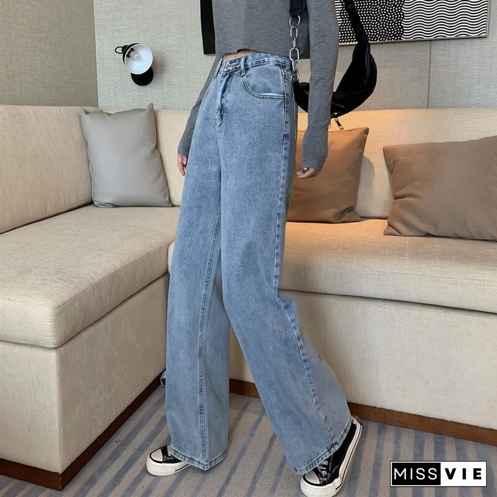 Woman Jeans High Waist Clothes Wide Leg Denim Clothing Blue Streetwear Vintage Quality Fashion Harajuku Straight Pants