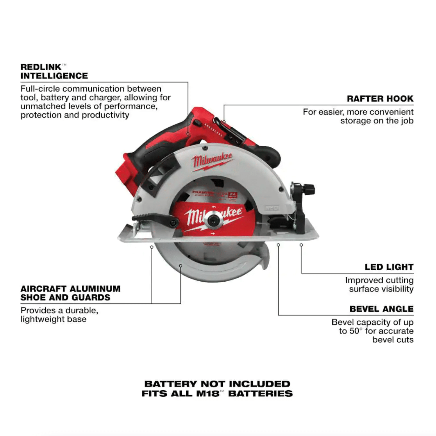 Milwaukee M18 18-Volt Lithium-Ion Brushless Cordless 7-1/4 in. Circular Saw， Tool-Only (2631-20)