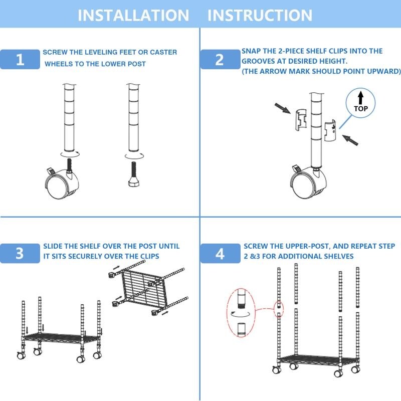 3 shelf steel adjustable storage unit with wheels