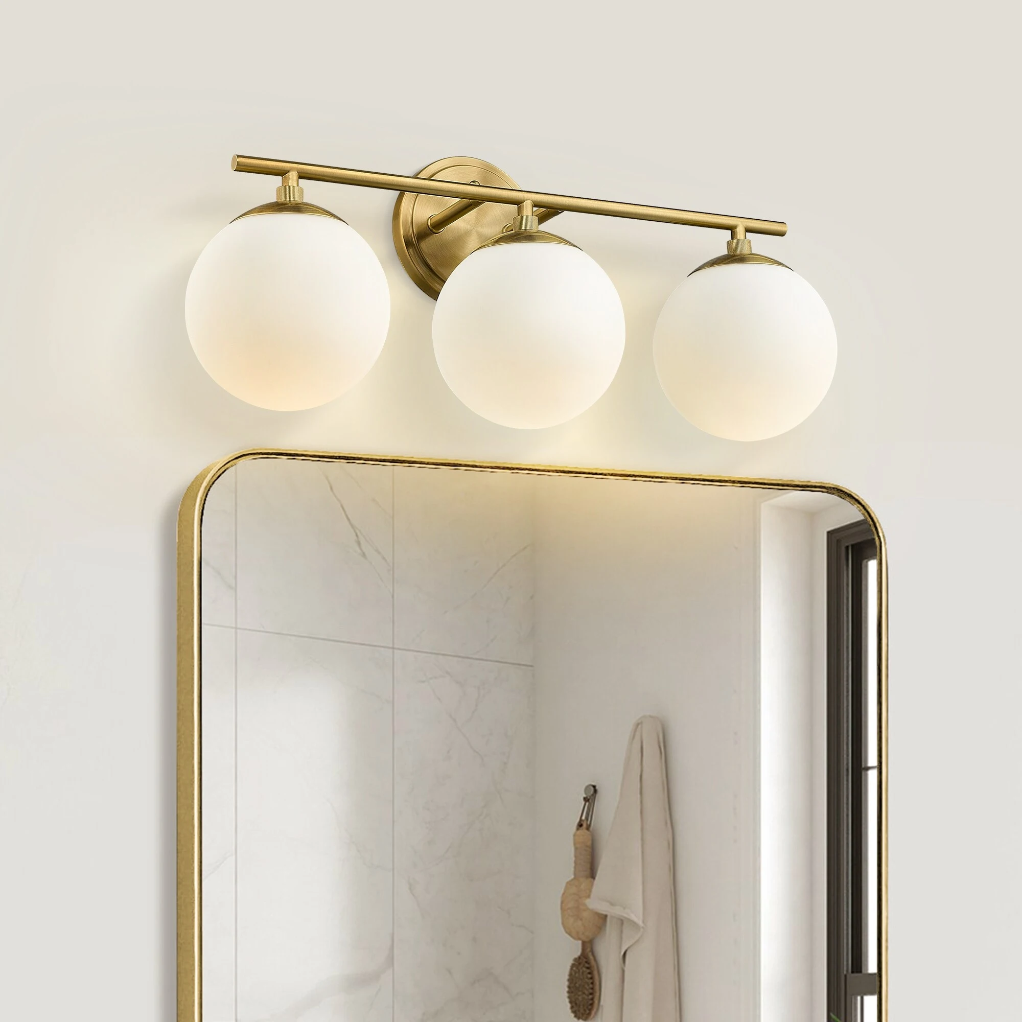 Modern Bathroom Vanity Light with Frosted Glass Shades in Gold Finish