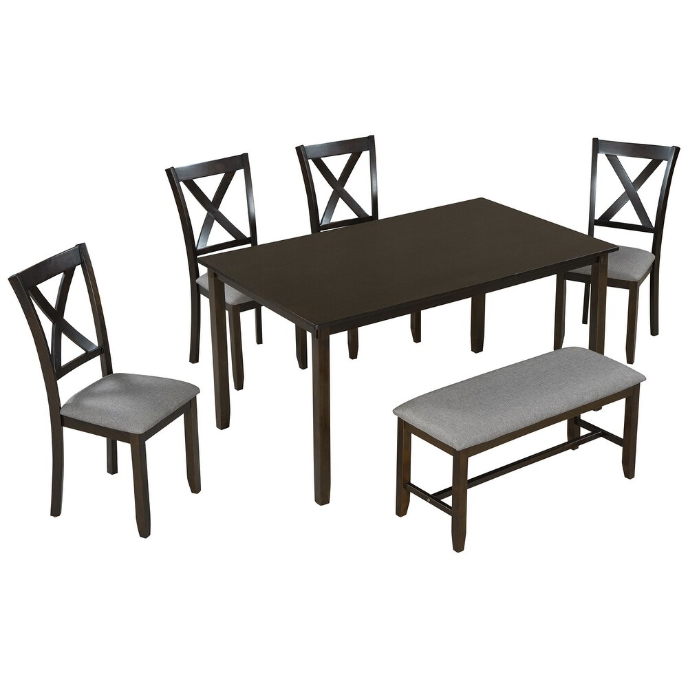 6 Piece Dining Table Set  Rectangular Dining Table  4 Chairs and Bench