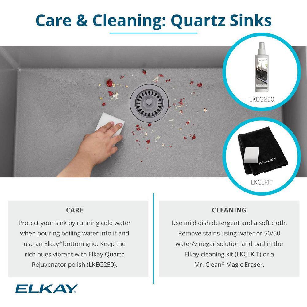 Elkay Quartz Classic Greystone Quartz 33 in. Equal Double Bowl Undermount Kitchen Sink with Aqua Divide ELGDULB3322GS0