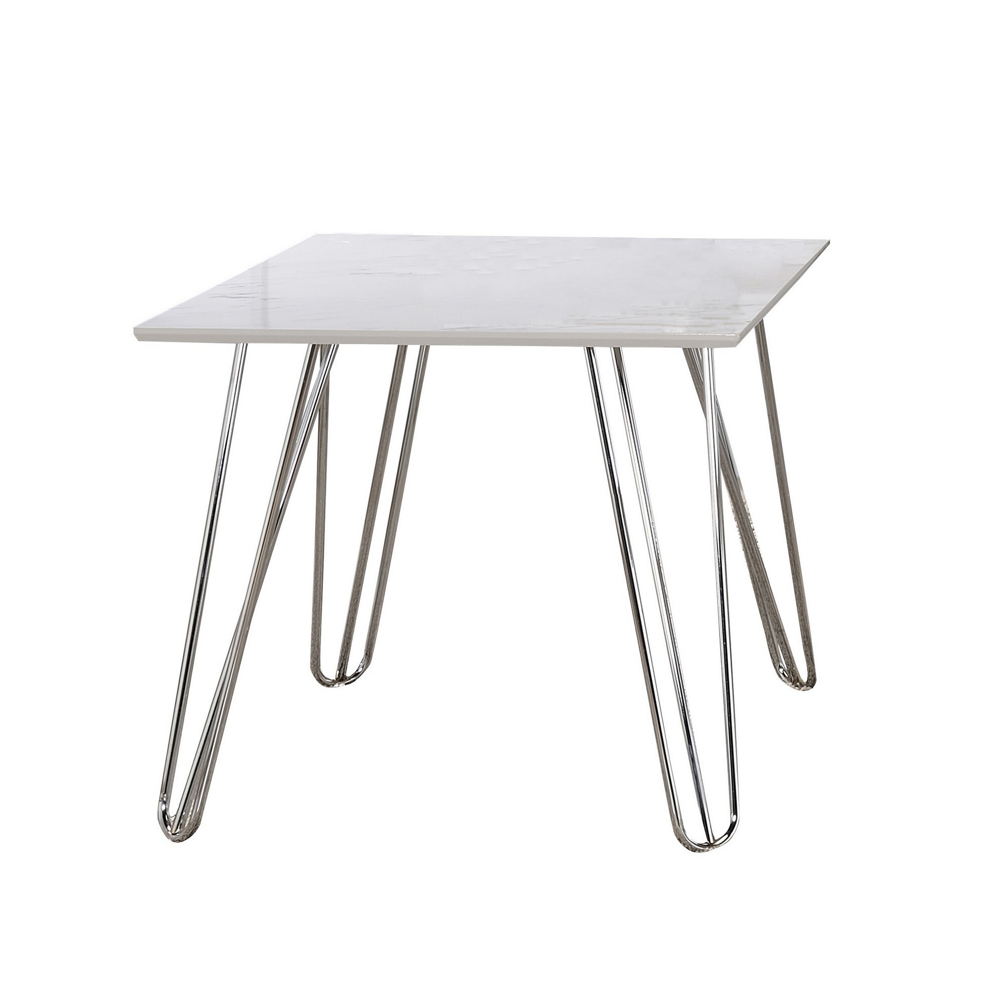 24 Inch Modern Side End Table， Square Tabletop， Sturdy Silver Hairpin Legs