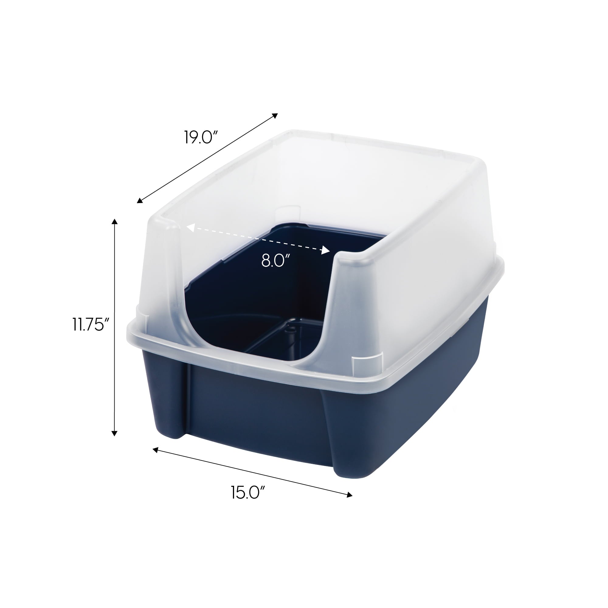 IRIS USA Open-Top Cat Litter Box with Shield and Scoop， Navy