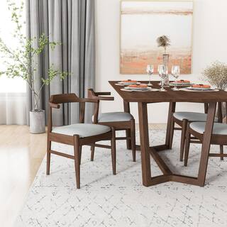 Ashcroft Imports Furniture Co. Roland 5-Piece Rectangular Walnut Solid Wood Top Dining Set with 4 Fabric Kathy Dining Chairs in Gray HMD00911