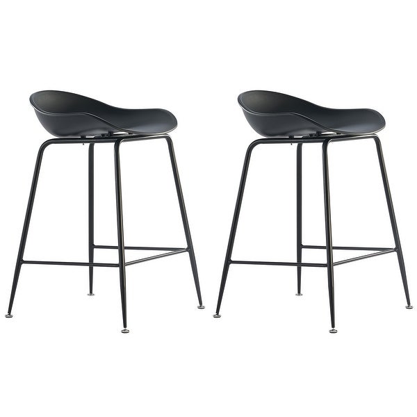 Set Of 2 25 Seat Molded Plastic Shell Counter Stools With Backs Dark Metal High Dining Chairs Kitchen