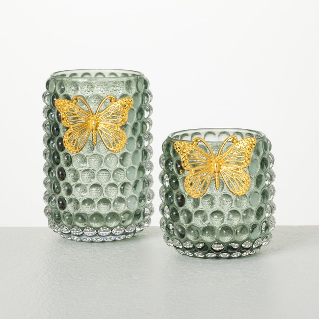 Glass Butterfly Votive Holders Set Of 2 Multicolor