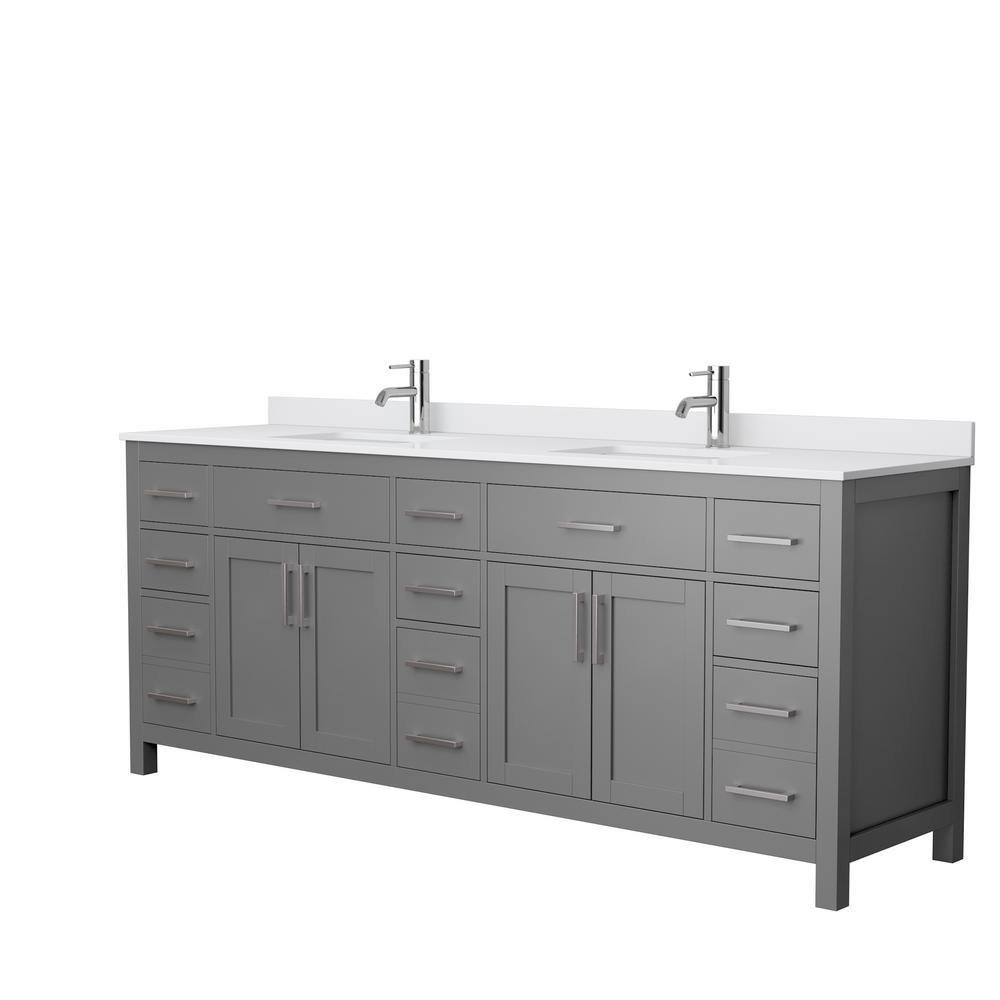 Wyndham Collection Beckett 84 in. W x 22 in. D Double Vanity in Dark Gray with Cultured Marble Vanity Top in White with White Basins WCG242484DKGWCUNSMXX