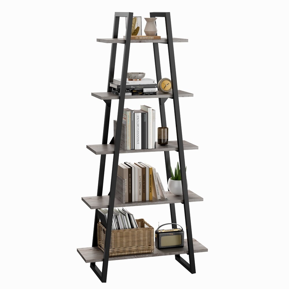 Bookshelf 5 Tier Industrial Wood