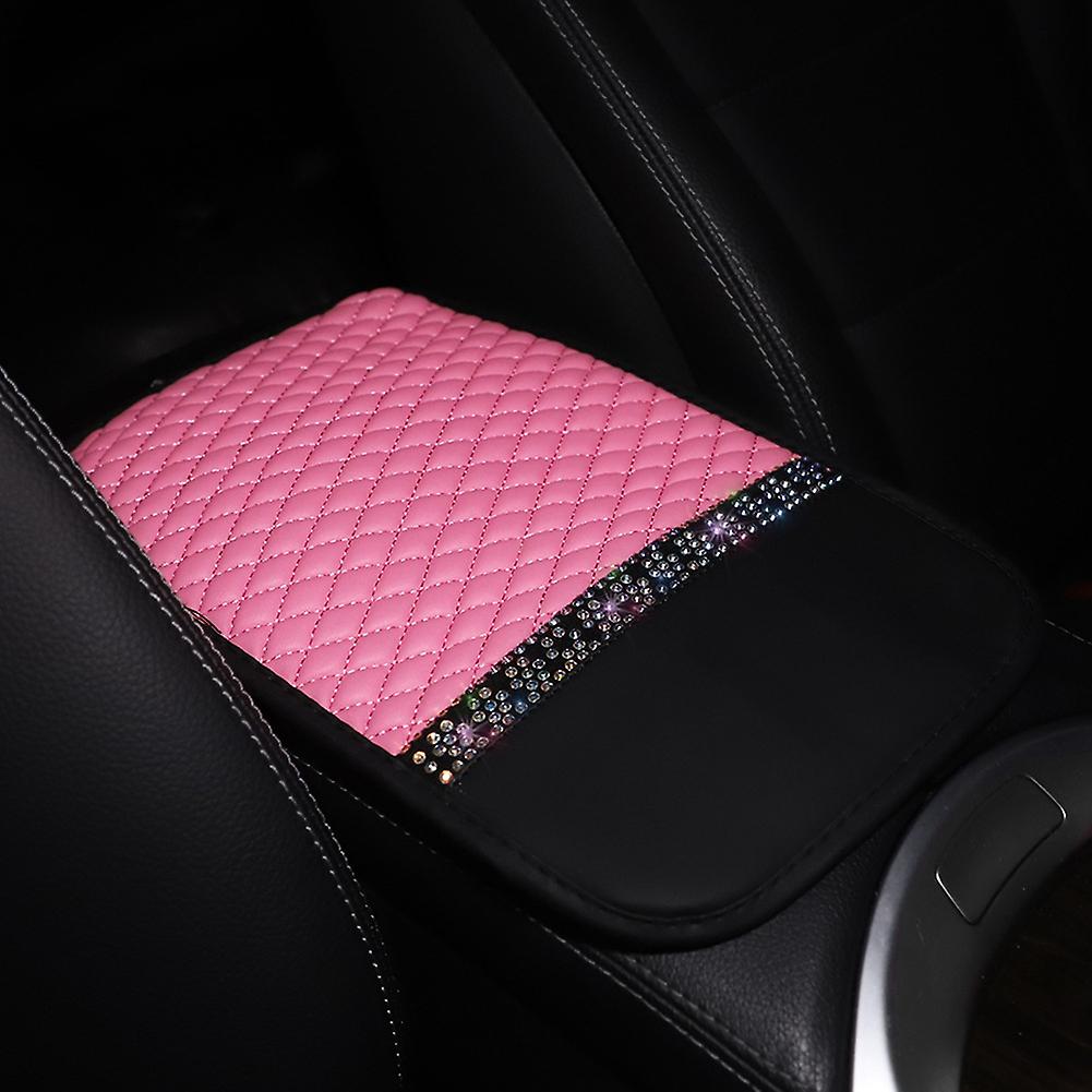 Car Pu Leather Central Armrest Pad Fashion Snowflake Diamond Armrest Box Protection Pad Car Interior Accessories Blue