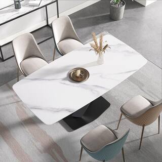 JE Home 70.87 in. Rectangle White and Black Sintered Stone Tabletop Dining Table with Carbon Steel Base (Seats 8) JE-DTT18AGDTL3B