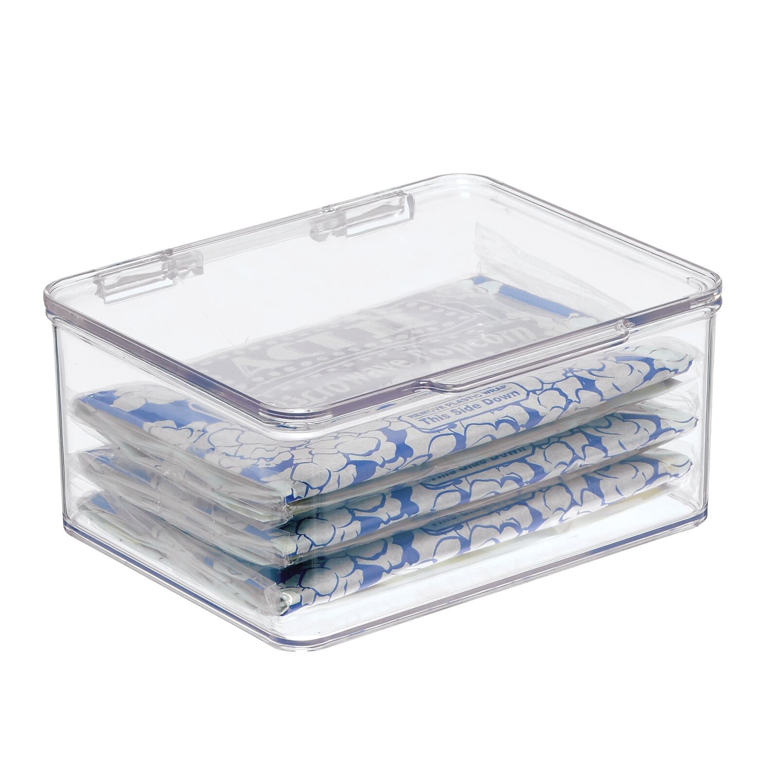 mDesign Small Plastic Stackable Kitchen Storage Box, Food Safe, 4 Pack - Clear