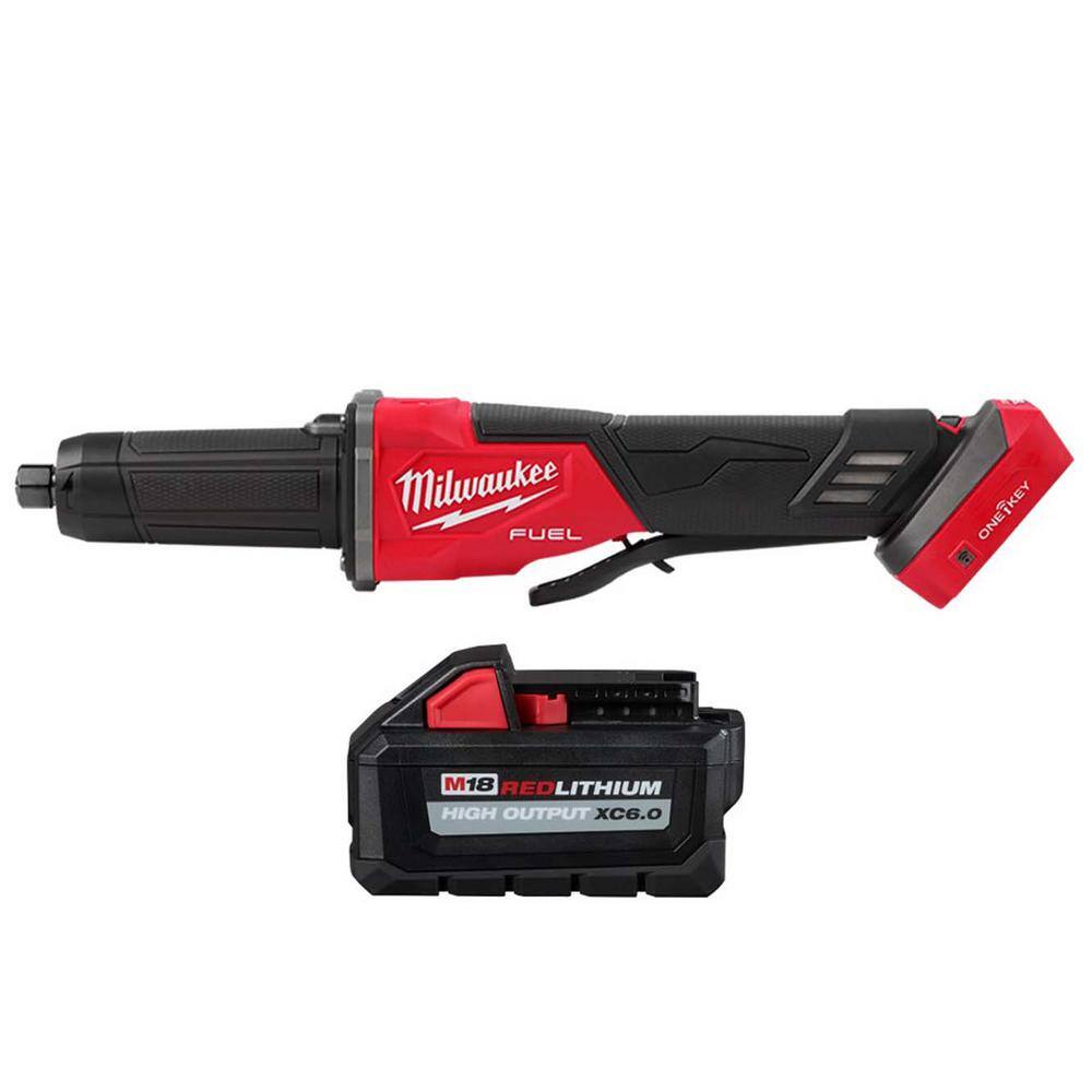 MW M18 FUEL 18V Lithium Ion Brushless Cordless 2 3 in. Variable Speed Die Grinder Paddle Switch w6.0Ah High Output Battery 2984-20-48-11-1865