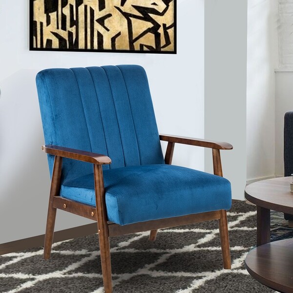 Velvet Accent Chairs with Wood Legs - Upholstered Lounge Arm Chairs