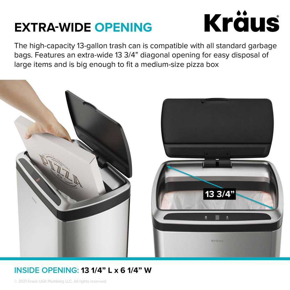 KRAUS Garbage Pro Rectangular 13 Gal. Motion Sensor Trash Can in Stainless Steel with Soft Shut Lid KTCS-10SS