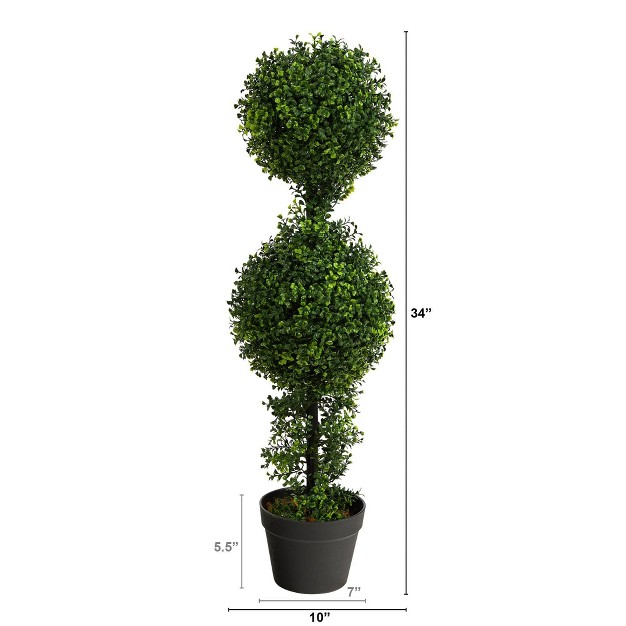 Indoor/outdoor Boxwood Double Ball Topiary Artificial Tree - Nearly Natural