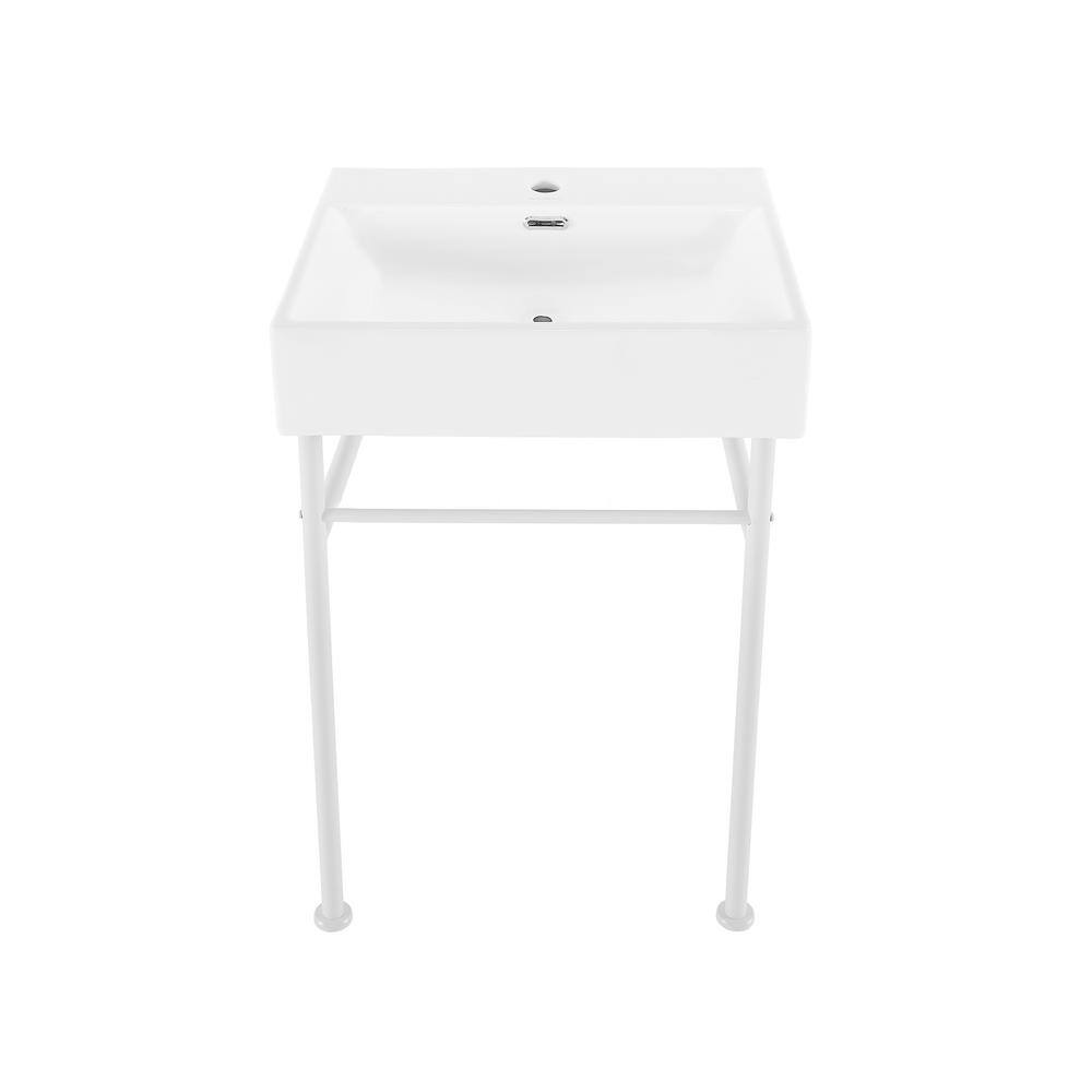 Swiss Madison Claire 24 in. Ceramic Console Sink Basin and Legs Combo in Glossy White Basin with Matte White Legs SM-CS741