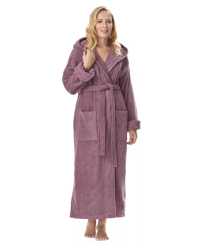 ARUS Women's Organic Hooded Full Length Turkish Cotton Bathrobe