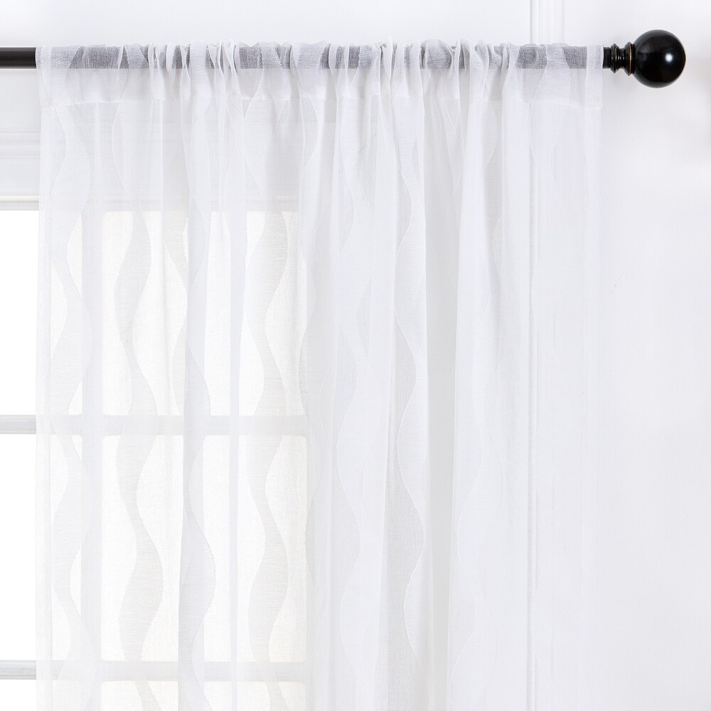 Chanasya Voile Wavy Textured Sheer Bedroom Kitchen Window Curtain Panel Pair (Set of 2)