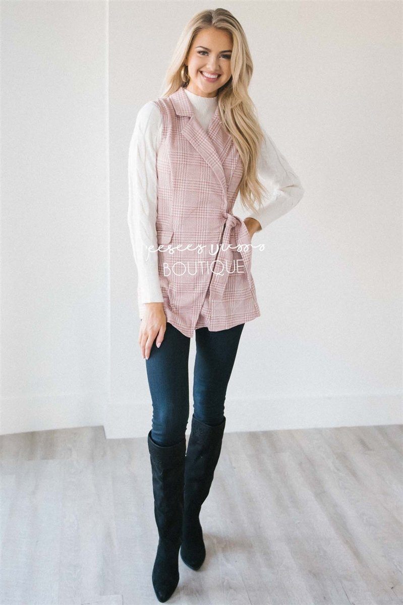 Pretty in Pink Plaid Self Tie Vest