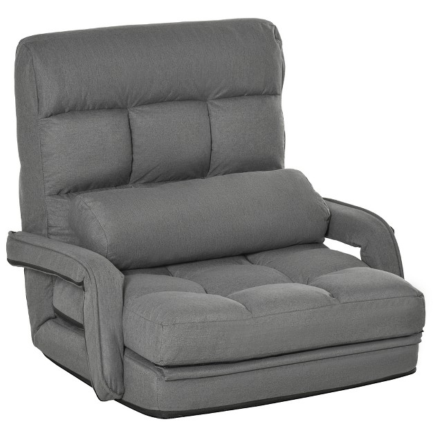 Homcom Convertible Floor Sofa Bed Recliner Armchair Upholstered Sleeper Chair With Pillow For Living Room Bedroom Lounge Gray