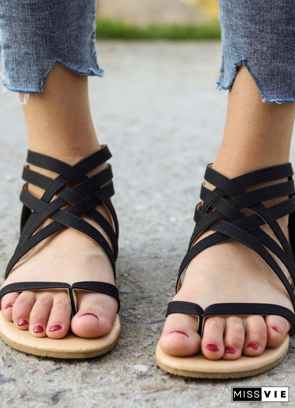 Black Strappy Flat Sandal