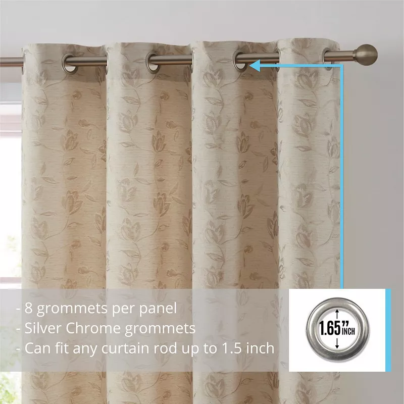 THD Zoe Burlap Flax Linen Floral Jacquard Window Grommet Long Thick Curtains Drapery Panels， Set