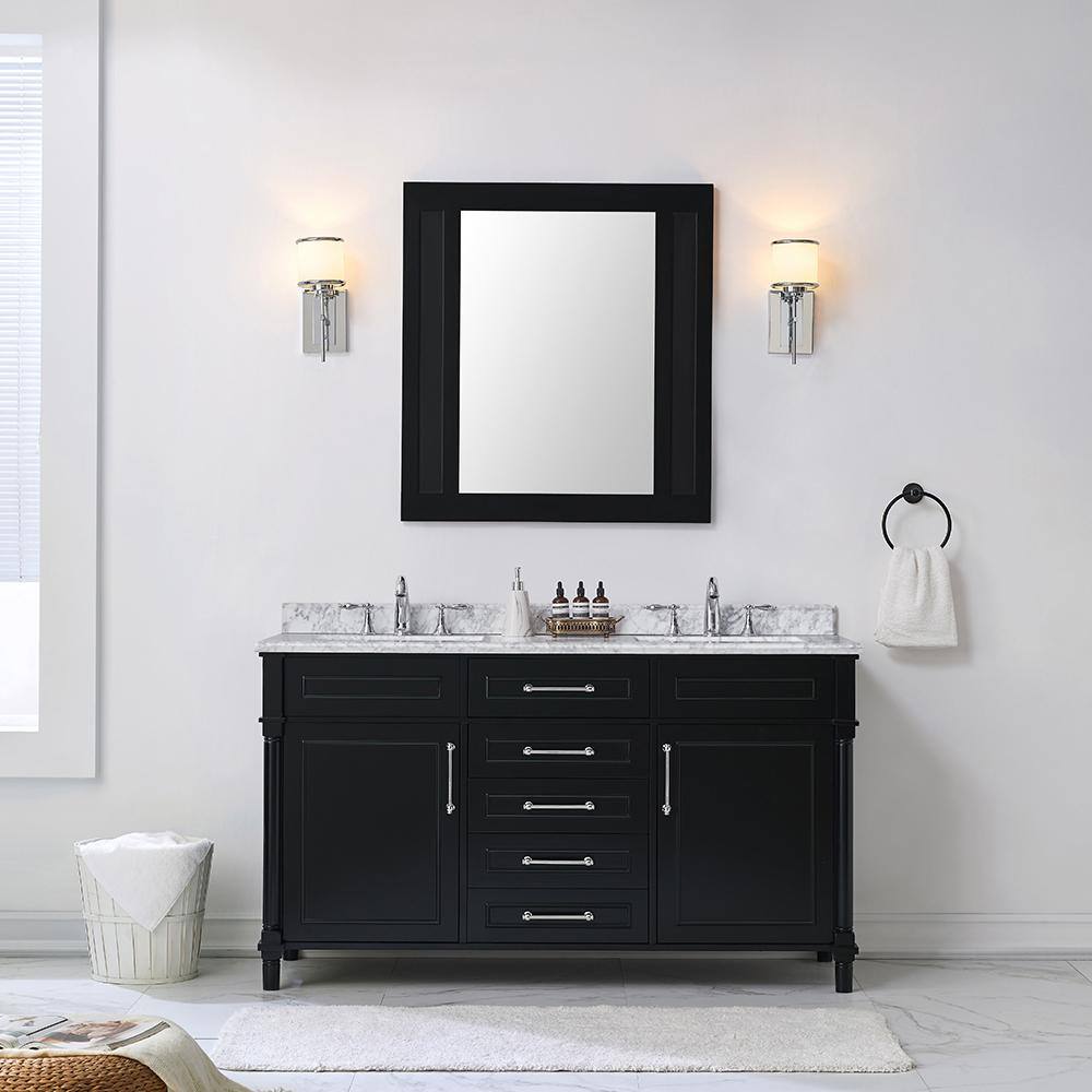 Home Decorators Collection Aberdeen 60 in. W x 22 in. D x 34.5 in. H Bath Vanity in Black with White Carrara Marble Top Aberdeen 60B