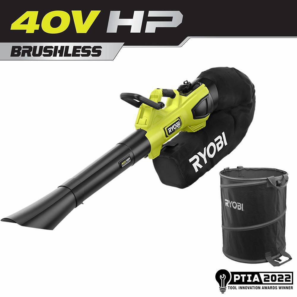 RYOBI 40-Volt HP Brushless 100 MPH 600 CFM Cordless Leaf BlowerMulcherVacuum with Lawn and Leaf Bag (Tool Only) RY404015-LB