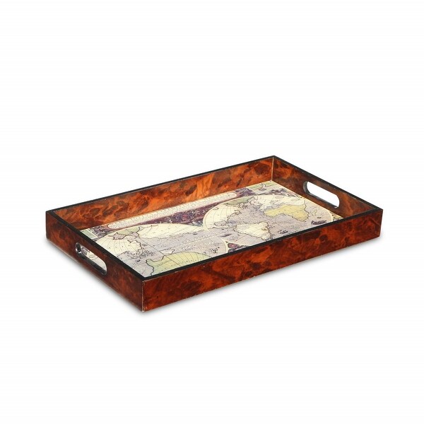 World Map Vintage Burlwood Serving Tray - 18 W x 14 D x 7 H