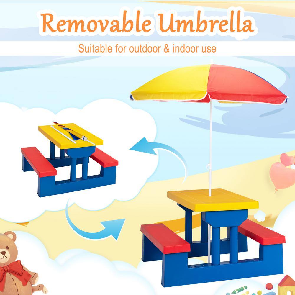 Nyeekoy Kids Picnic Table Set with Removable Umbrella and Bench for Backyard Patio TH17N0850