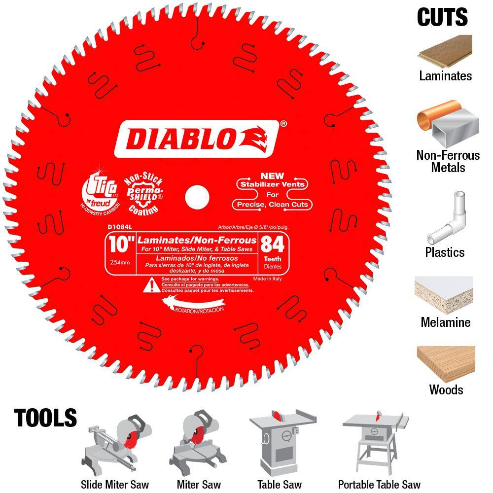 DIABLO 10 in. x 84-Tooth LaminateAluminumPlastics Circular Saw Blade D1084L