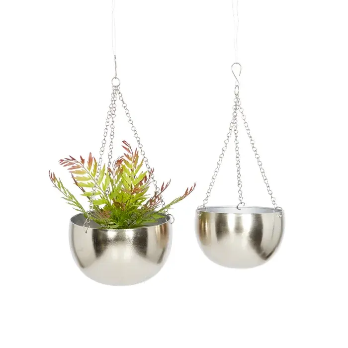 Luxury Steel Round Metal Hanging Planter for Decoration Silver Chain Hanging Plant Pot