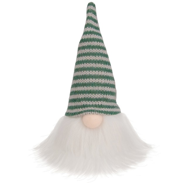 Green And White Striped Knit Gnome Christmas Figure