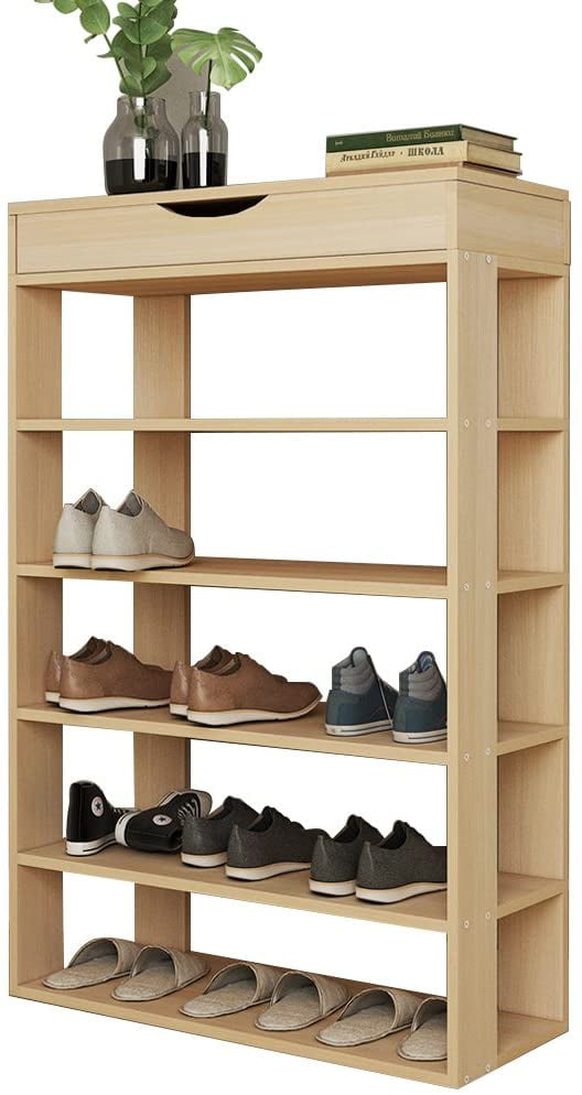 SogesPower Wooden Shoe Rack 5 Tier Shoe Storage Shelf Free Standing Shoe Organizer for Entryway， Hallway， Beige