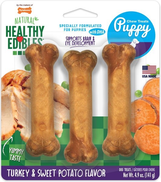 Nylabone Healthy Edibles Longer Lasting Puppy Turkey and Sweet Potato Flavor Small Dog Bone Treats