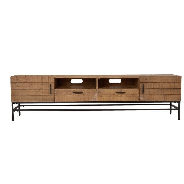 Lyla 76 Inch Reclaimed Wood TV Media Entertainment Console， Brown， Black