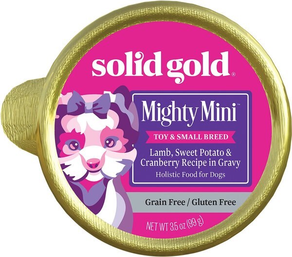 Solid Gold Mighty Mini Lamb， Sweet Potato and Cranberry Toy and Small Breed Recipe Grain-Free Dog Food Trays