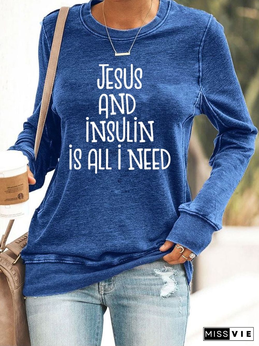 Women's Jesus And Insulin Is All I Need Printed Casual Hoodie